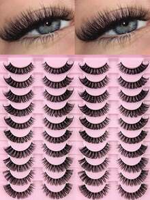 20 Pairs D Curl Fluffy & Thick Reusable Faux Mink False Eyelashes - Black - View 7