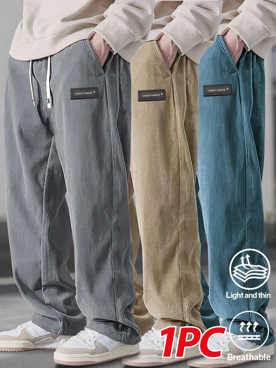 Men's Casual Corduroy Pants, Solid Color With Drawstring And Pockets, Breathable And Comfortable, Suitable For Everyday Casual Wear And Vacation