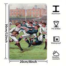 2D Flat, One Piece Retro Olive Ball Game Metal Wall Decoration - White And Blue Nostalgic Sports Decor, Suitable For Men's Cave, Game Room, Sports Bar, Office - Pre-Drilled For Easy Hanging - No Electricity Required - Perfect Olive Ball Fan Gift (20x 30cm 8x12inch ), Classic Design Artwork - Multiple - View 7