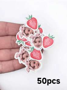 Custom Strawberry Photo Confetti, Personalized Party Straws, 1st Birthday Strawberry Patch Decor, Customizable Face Cupcake Toppers, Back To School - Multicolor - View 16
