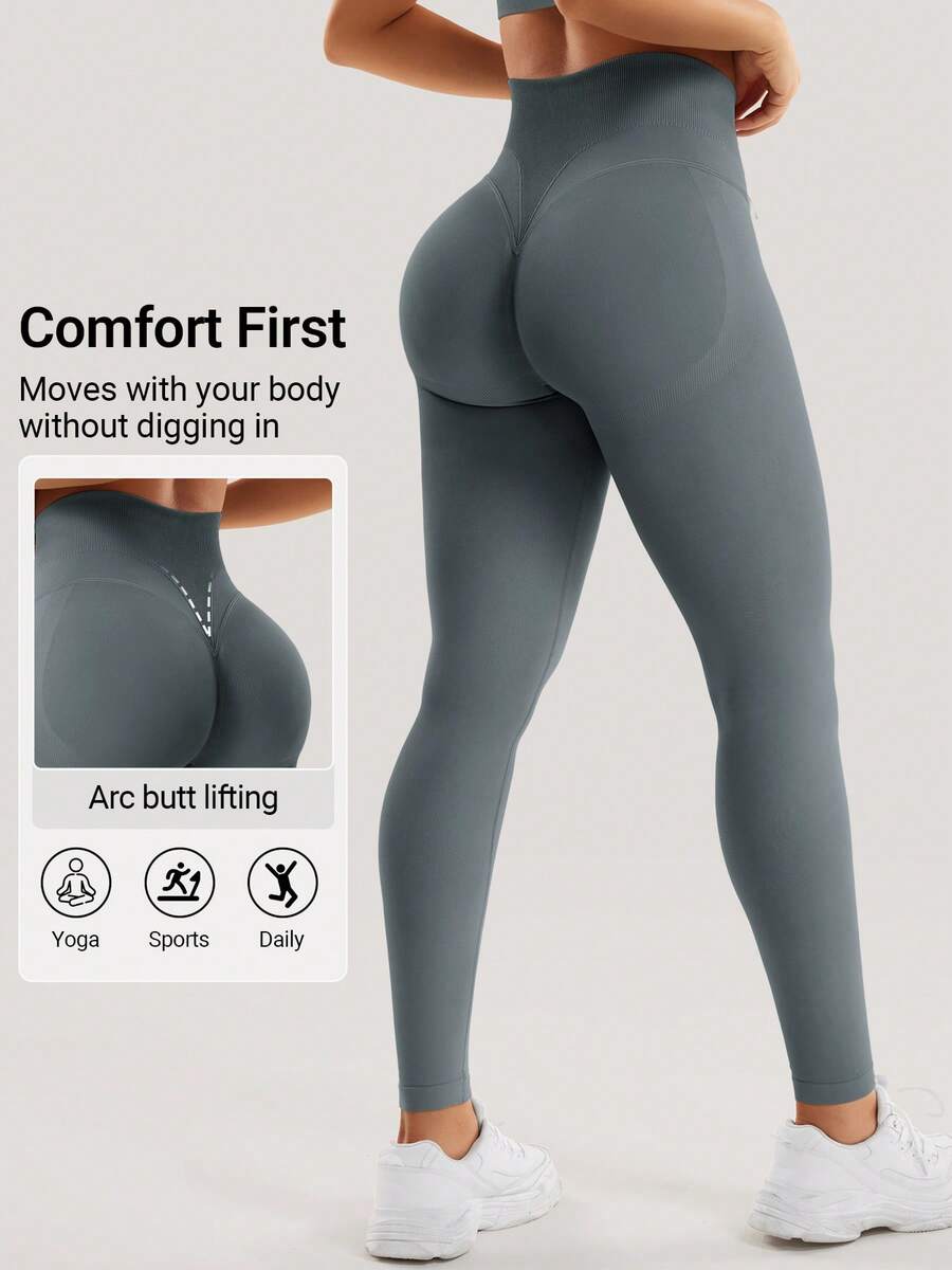 VOYJOY Sport Leggings Damen Nahtlose Invisible Scrunch Butt Leggings Blickdicht Boom Booty Leggings Damen High Waist Po Push Up Gym Yoga Leggings Black Leggings Summer Clothes For Women - 暴風灰 - 查看 1