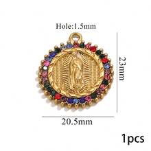 1 件 304 不锈钢镶嵌人造水晶圣母玛利亚吊坠 宗教饰品 DIY 饰品制作 圣母玛利亚项链饰品吊坠 - 金黃色 - 查看 12