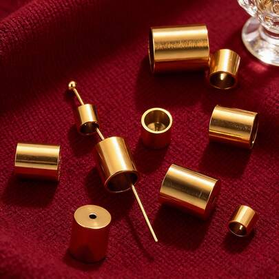 20 Pcs 304 Stainless Steel Crimp End Caps Leather Cord End Bead Covers PVD Gold-Plated Buckles DIY Jewelry Making Accessories