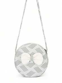 1pc Girls' Cute Bow Nylon Small Round Bag, Fashion Striped Phone Coin Purse, Personalized Crossbody Bag, Zipper Closure, Suitable For All Seasons - A - View 6