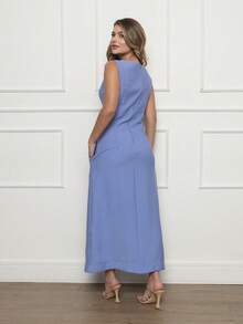 DUOUNO MODAS - MARANTE WOMEN'S LONG TANK DRESS WITH BACK ZIPPER AND POCKETS - WOMEN'S LONG DRESSES - Cadet Blue - View 5