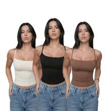 Women's Formal Blouse With Adjustable Straps In Supplex Fabric. - Black/Brown/Off - View 2