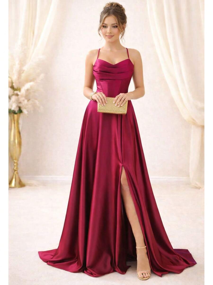 Bridesmaid Dress For Graduation Party Guests Royal Navy Terracotta Rose Serenity Marsala Emerald Green Mint Green Nude Or Lilac - 玫瑰紅 - 查看 1