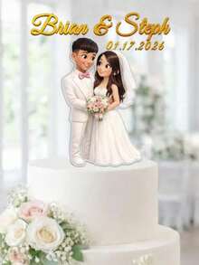 Customizable Transparent Acrylic Cartoon Wedding Cake Topper, Personalized Anime Character Cake Decor With Name And Date, Anniversary And Birthday Cake Topper - A-cartoon Lover Cake Label - View 7