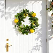 1 pieza Corona de limón, Soporte de vela con hojas de limón artificiales, Corona de limón de escritorio para decoración de velas de primavera, Corona de flores artificiales para decoración de puerta - Multicolor - Ver 6