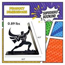 Superhero - Sujetalibros de metal resistente de 6.5 pulgadas con base antideslizante soporte decorativo único para libros para el hogar u oficina sostiene libros grandes color - Negro1 - Ver 3