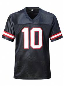 Men's Football Jersey #10 Blue Embroidered Sports T-Shirt, Casual Training Match Short Sleeve Top - Blue - View 2