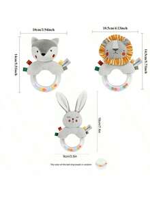 婴儿出牙抓握环摇铃，狮子/狐狸/兔子图案 - 彩色 - 查看 10