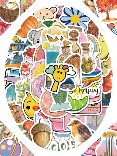 100pcs/Set Cute Cartoon Fresh Food Animals Stickers, Decorative Decals For Luggage Notebook Laptop Guitar Phone Stationery Sticker