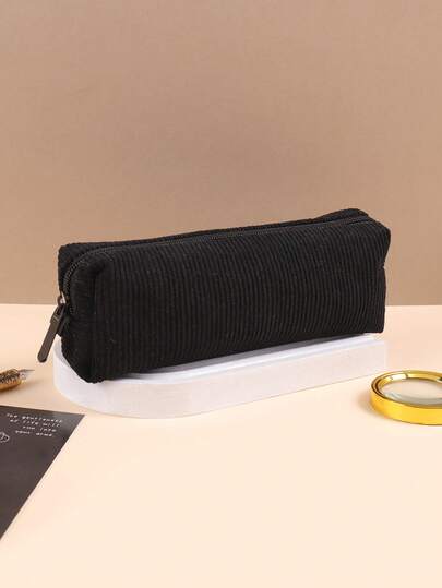 Corduroy Pencil Case Vintage Large Capacity Solid Color Pen Pouch, Minimalist Fabric Stationery Bag Organizer With Zipper For School Office Supplies, Simple Aesthetic Desk Storage Holder