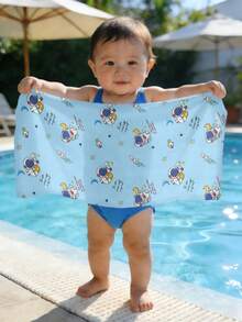 1条婴儿沙滩巾，蓝色卡通宇航员图案，涤纶材质，数码印花，适合婴儿、沙滩、浴室、洗脸、游泳池使用，可作礼物 - 彩色 - 查看 2