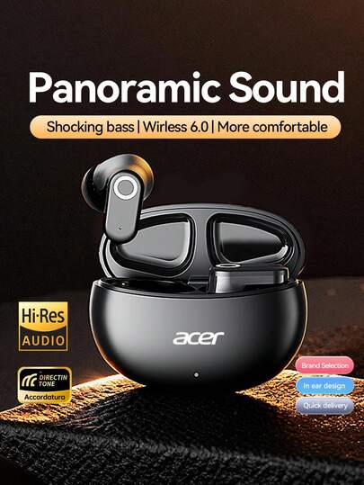  [Acer Oficial Genuino] OHR627 Auriculares inalámbricos, intrauriculares, cancelación de ruido, alta calidad de sonido, con estuche de carga, carga rápida Tipo-C, mini portátil, adecuado para deportes, correr, ciclismo, compatible con teléfonos inteligentes y tabletas, regalo ideal para el Día de San Valentín