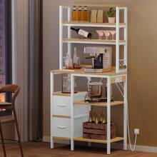 Yitahome Kitchen Storage Rack With Power Outlet, 2 AC Outlets 2 USB Ports, Coffee Bar, Baker's Rack With 2 Drawers And 4 Hooks, Microwave Shelf, For Oven, 31.5 X 15.7 X 66 Inch - Ver 2