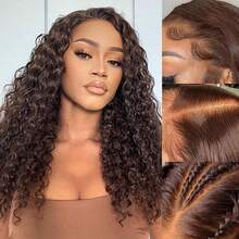 VIOLLY 24 Inch Free Part Piano Brown Ombre Highlight Honey Blonde Long Afro Curly Wig With Baby Hair 200 High-Density Ear To Ear 13x6 HD Transparent Lace Wigs Elegant Afro Kinky Style Versatile Design Human Blended Heat Resistant Fiber Synthetic Hair Wig Gift Ideas For Women - S4 - View 4