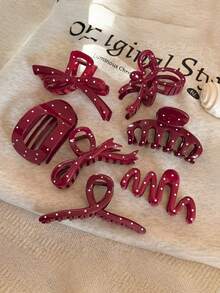 1个/6个/8个纯色休闲ABS塑料波点发夹，优雅红色发爪，适合盘发，2026新款发爪发饰时尚发夹，优雅发饰 - 彩色 - 查看 2