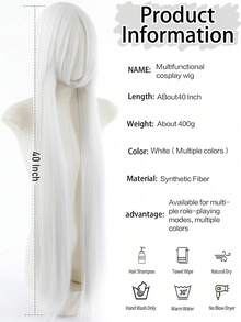 40 Inch Long White Women's Synthetic Heat-Resistant Wig, Suitable For Daily Wear, Parties, Cosplay - Multicolor - View 6