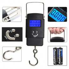Digital Hanging Fishing Scale And Tape Measure With Backlit LCD Display, 110lb/50kg Weight Capacity (Batteries Included) - Black - View 1