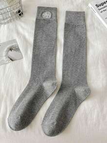 1 par de calcetines largos de estilo japonés bordados con flores, calcetines de unicolor minimalistas y elegantes para mujer - Multicolor - Ver 14