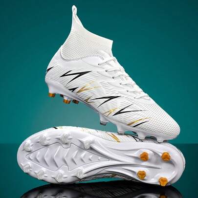 新款男士足球鞋，推荐用于学校、比赛、训练，高帮设计，长钉，防滑，成人和女士均适用。
