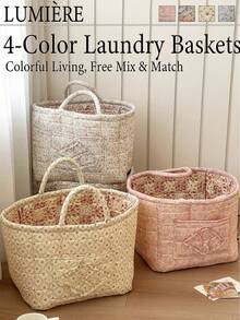 1Pc Floral Print Quilted Storage Basket Laundry Basket Large Capacity Portable Storage Bag Foldable Snack Basket With Handle For Women And Girls Cosmetic Storage Basket Toy Storage Basket Skincare Storage Basket Women Makeup Storage Multifunctional Storage Basket Cosmetic Organizer Home Decor Livingroom Bedroom Decor Bathroom Decor - 彩色 - 查看 2