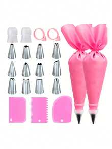 Juego de 21 piezas para manga pastelera, herramientas para manga pastelera, utensilios de repostería, moldes para pasteles - Rosa - Ver 8