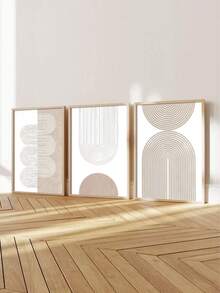 3件套极简线条艺术墙饰海报，现代抽象几何图案墙画，中性色调装饰画，帆布墙画礼品，适用于客厅、卧室、办公室墙面装饰，家居、宿舍，无框 - 彩色 - 查看 1