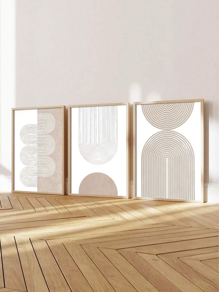 3件套极简线条艺术墙饰海报,现代抽象几何图案墙画,中性色调装饰画,帆布墙画礼品,适用于客厅、卧室、办公室墙面装饰,家居、宿舍,无框 - 彩色 - 查看 1