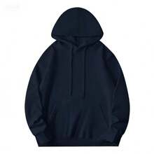 Solid Color Pullover Hoodie, Cute Women's Y2K Hoodie, Autumn Clothes For Women Back To School, Dropped Shoulder Long Sleeve Casual Women's Hoodie Sweatshirt, New Fall Fashion Comfortable Summer Shirt For Women, Winter Clothes For Women-New Autumn & Winter Drop: Oversized Casual Cotton-Blend Hoodie, Unisex - 藏蓝色 - 查看 7