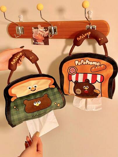 1pc - Cute Cartoon Bear Tissue Dispenser, Hanging Tissue Box, Suitable For Home, Office, Car, And Parties - Space-Saving Napkin Storage Box - Holiday Decoration, Decorative Storage