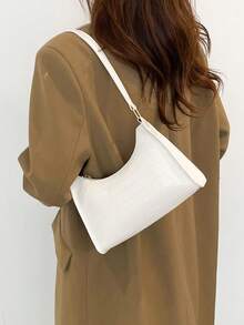Bolso de hombro con relieve geométrico de unicolor - Blanco - Ver 8