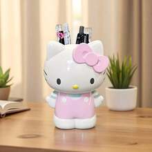 1个Hello Kitty造型收纳罐，化妆台装饰及工具收纳盒，可爱办公桌笔筒，两种款式可选，家居桌面配件，日常使用 - 粉色 - 查看 7