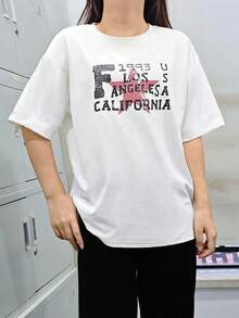 Women's Round-Neck Short-Sleeve T-Shirt, Summer New Five-Pointed Star Pattern With Letter Print, Fashionable Casual And Versatile Loose Top - White - View 2