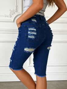 Amerikanische Retro Stretch Denim Caprihose, Slim Fit für den täglichen Straßentragegebrauch - Dunkle Waschung - Übersicht 8