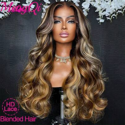 34 Inch Honey Blonde Ombre 13x6 13x4 5x5 Lace Front Wigs Human Blended Hair 200 Density Body Wave Wigs Human Blended Hair Pre Plucked Hd Lace Front Wig For Women Brazilian Human Blended Hair Wigs 4/27 Color Parties Travel Birthday Celebrations Cosplay Graduations Weddings