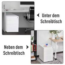 Roll-Up Filing Cabinet, Mobile Filing Unit With 3 Drawers, Desk, Steel, White, Dimensions 39x48x59 Cm. - White - View 4