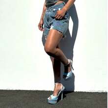 So Me Soren Peep Toe Stilleto Women's Hight Heel Platform With Stud Details And Ankle Strap. - 藍色 - 查看 4