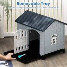 COSTWAY Weatherproof Pet Shelter With Removable Toilet Tray, Grey - one-size - View 7