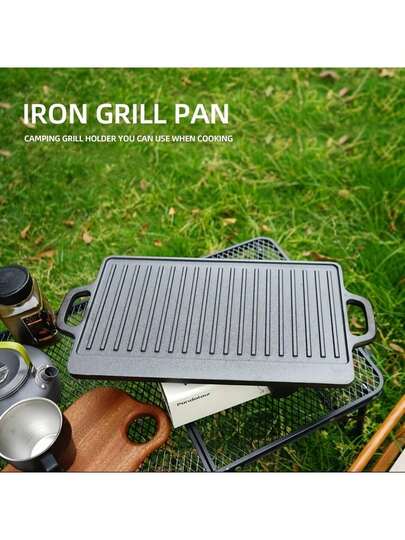 1个铸铁双面煎锅，不粘煎锅，烤盘，适用于室内炉灶或户外烧烤