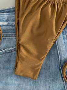 女士新款暖棕色椰子棕榈吊带比基尼套装，低腰三角泳裤，性感泳装套装，适合海岛度假、海滩派对 - 卡其色 - 查看 6