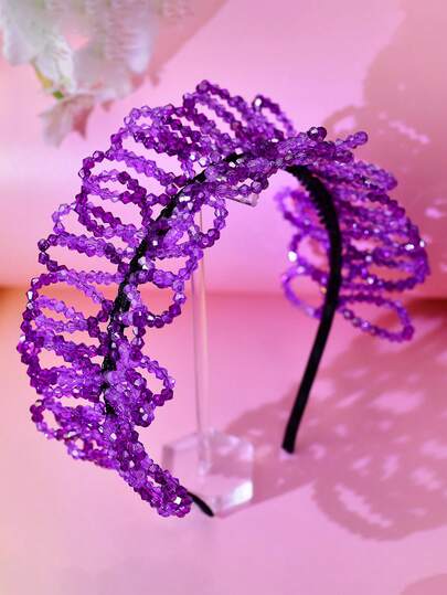 1件紫色水晶优雅发箍，时尚公主风多层串珠发带，适合新娘、婚礼、派对、节日、嘉年华、日常休闲佩戴