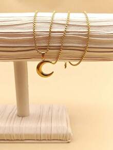 Mazuer 1件抛光不锈钢新月吊坠项链，链长60厘米/23.6英寸，优雅女士饰品 - 金色 - 查看 5