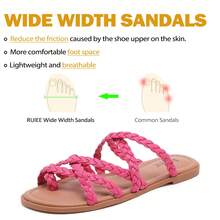 Wide Width Sandals For Women, Summer Flip Flops Flat Slide Sandals Casual Braided Wide Feet Slides Comfort Slip On Thong Womens Sandal. - 粉紅色 PU 780 - 查看 4