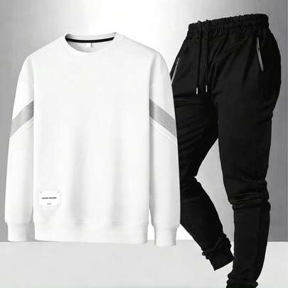 Conjunto de ropa deportiva de sudadera de cuello redondo de manga larga casual y versátil para hombres