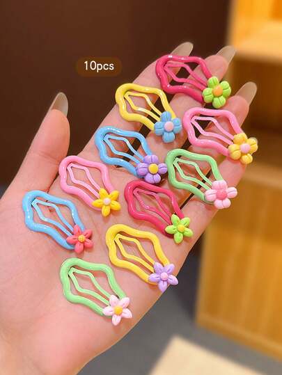 10pcs Random Color Hair Clips, Cute Korean Style BB Clips, Suitable For Daily Use