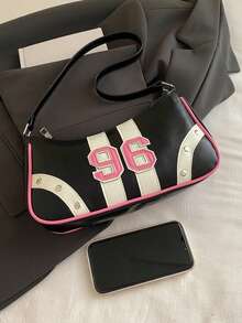 New Fashionable Versatile Textured Chain Shoulder Bag, Underarm Handbag For Women - Black - View 3