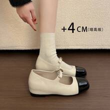 Vintage Starry Rivet Hidden Wedge Single Shoes Women 2026 Spring New Slimming One-Strap Square-Toe Mary Jane Shoes - Cam Đen - Xem 6